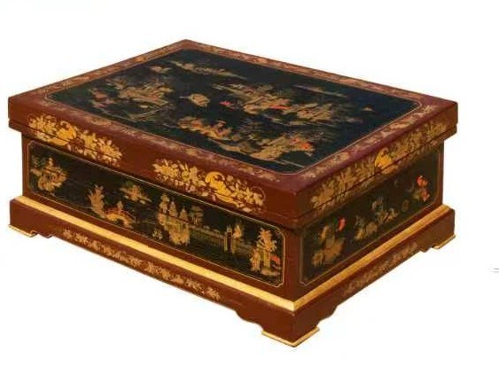 Hand-painted lacquer coffee table box with landscape scene